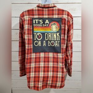 Upcycled / Repurposed Flannel Shirt With Graphic Tshirt Patch On The Back